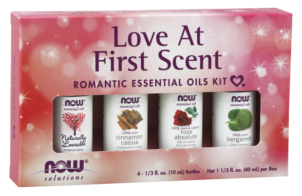 NOW Essential Oils, Love at First Scent Aromatherapy Kit, 4x10ml Including Bergamot, Cinnamon Cassia, Rose Absolute and our Naturally Loveable Essential Oil Blend With Child Resistant Caps