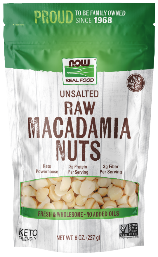 NOW Foods, Raw Macadamia Nuts, Unsalted, Good Source of Fiber, Non-GMO Project Verified, 8-Ounce (Packaging May Vary)