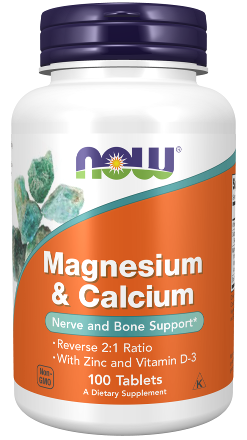 NOW Supplements, Magnesium & Calcium, Nerve and Bone Support, 100 Tablets