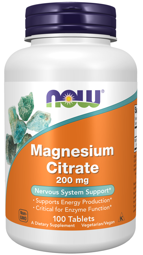 NOW Supplements, Magnesium Citrate 200 mg, Enzyme Function*, Nervous System Support*, 100 Tablets