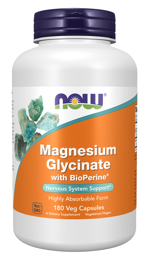 NOW Supplements, Magnesium Glycinate with BioPerine, 180 Veg Capsules