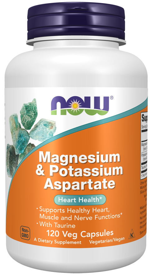 NOW Supplements, Magnesium & Potassium Aspartate with Taurine, Heart Health*, 120 Veg Capsules