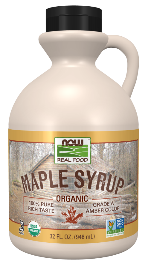 NOW Foods, Certified Organic Maple Syrup, Grade A Amber Color, 100% Pure, Light Delicate Flavor, Certified Non-GMO, 32-Ounce