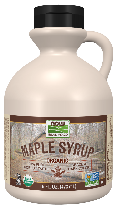 NOW Foods, Certified Organic Maple Syrup, Grade A Dark Color, Certified Non-GMO, Pure, Robust Taste, 16-Ounce