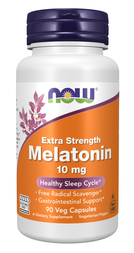 NOW Supplements, Melatonin, Extra Strength 10 mg, Free Radical Scavenger*, Healthy Sleep Cycle*, 90 Veg Capsules