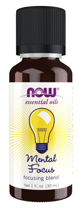 NOW Essential Oils, Mental Focus Oil Blend, Centering Aromatherapy Scent, Blend of Pure Essential Oils, Vegan, Child Resistant Cap, 1-Ounce