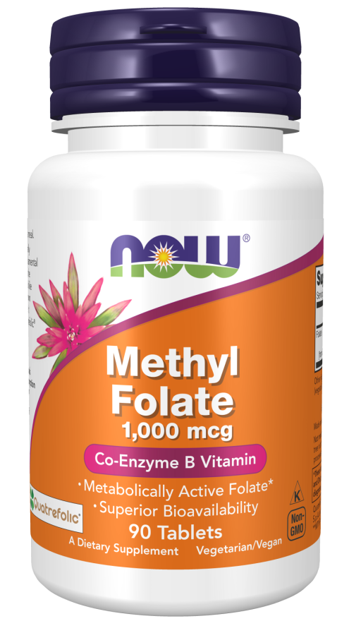 NOW Supplements, Methyl Folate 1,000 mcg, Metabolically Active Folate*, Co-Enzyme B Vitamin, 90 Tablets