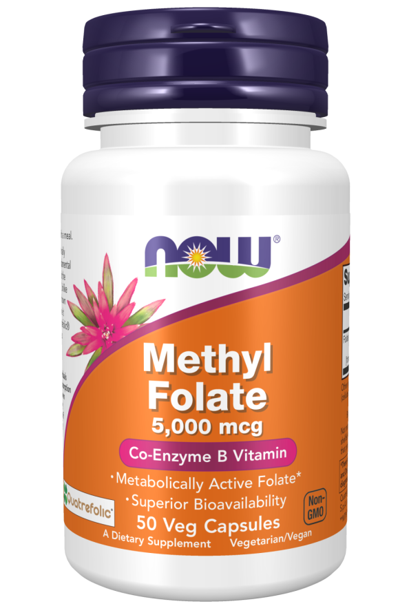 NOW Supplements, Methyl Folate 5000 mcg, Superior Bioavailability, 50 Veg Capsules