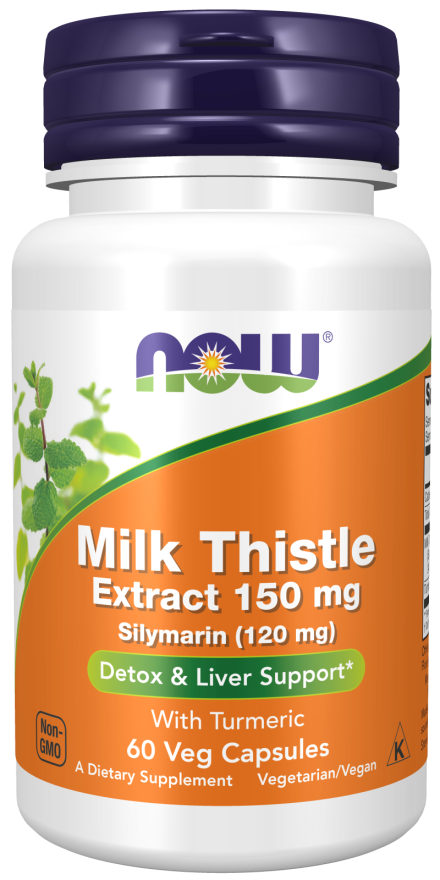 NOW Supplements, Silymarin Milk Thistle Extract 150 mg with Turmeric, Supports Liver Function*, 60 Veg Capsules