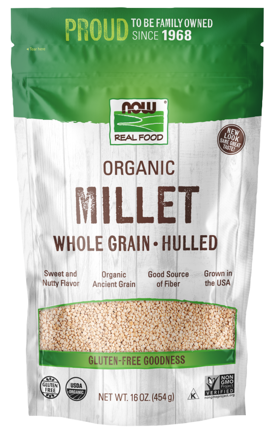 NOW Foods, Organic Millet, Gluten-Free, Whole Grain, Hulled, USA-Grown, 16-Ounce (Packaging May Vary)