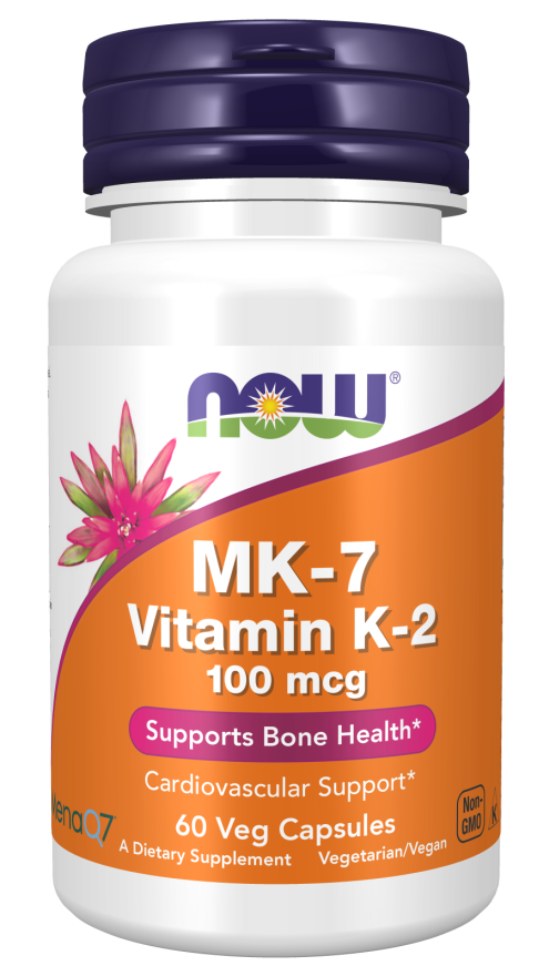 NOW Supplements, MK-7 Vitamin K-2 100 mcg, Cardiovascular Support*, Supports Bone Health*, 60 Veg Capsules