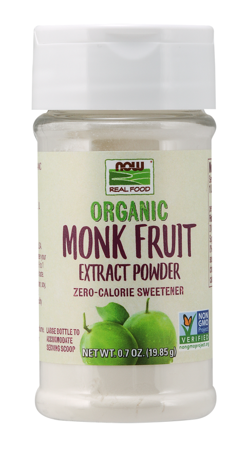 NOW Foods, Certified Organic Monk Fruit Extract Powder, Zero Calorie Sweetener, Large Bottle for Serving Scoop, Certified Non-GMO, 0.7-Ounce