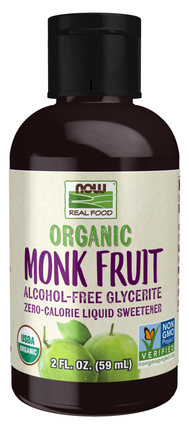 NOW Foods, Certified Organic Monk Fruit Liquid, Alcohol Free Glycerite Zero-Calorie Liquid Sweetener, Non-GMO, 2-Ounce