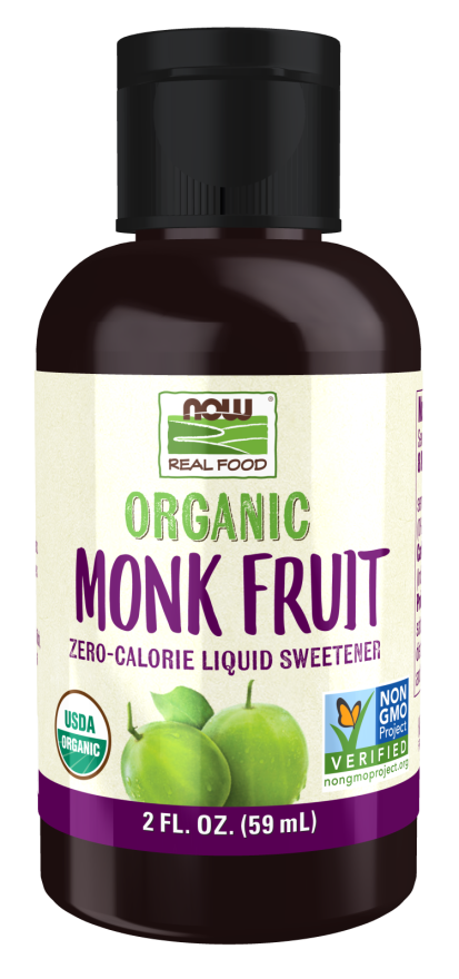 NOW Foods, Certified Organic Monk Fruit Liquid, Zero-Calorie Liquid Sweetener, Non-GMO, Low Glycemic Impact, 2-Ounce