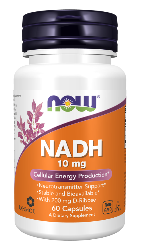 NOW Supplements, NADH (Reduced Nicotinamide Adenine Dinucleotide) 10 mg with 200 mg D-Ribose, 60 Veg Capsules