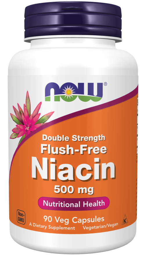 NOW Supplements, Niacin (Vitamin B-3) 500 mg, Flush-Free, Double Strength, Nutritional Health, 90 Veg Capsules