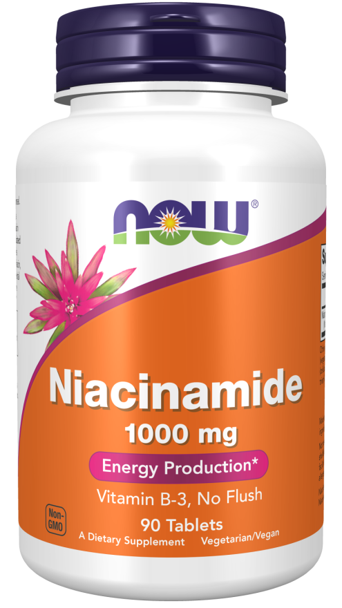 NOW Supplements, Niacinamide (Vitamin B-3) 1000 mg, Energy Production*, 90 Tablets, White, Off-white