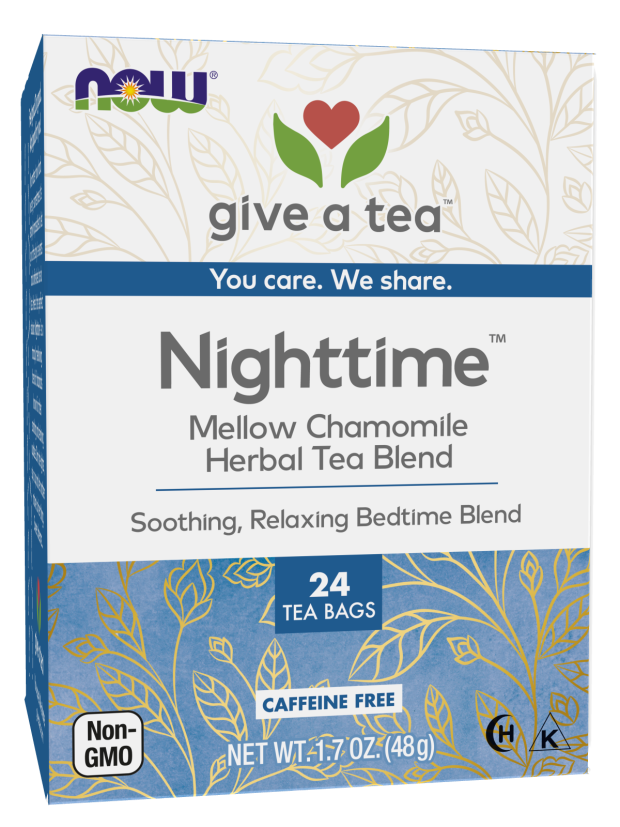 NOW Foods, Nighttime™ Tea, Mellow Nighttime Herbal Tea, Soothing, Relaxing Brew Before Bedtime, Premium Unbleached Tea Bags with No-Staples Design, 24-Count