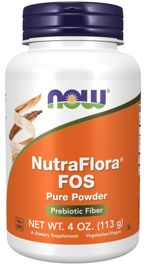 NOW Supplements, NutraFlora FOS (Fructooligosaccharides) Pure Powder, Prebiotic Fiber, 4-Ounce