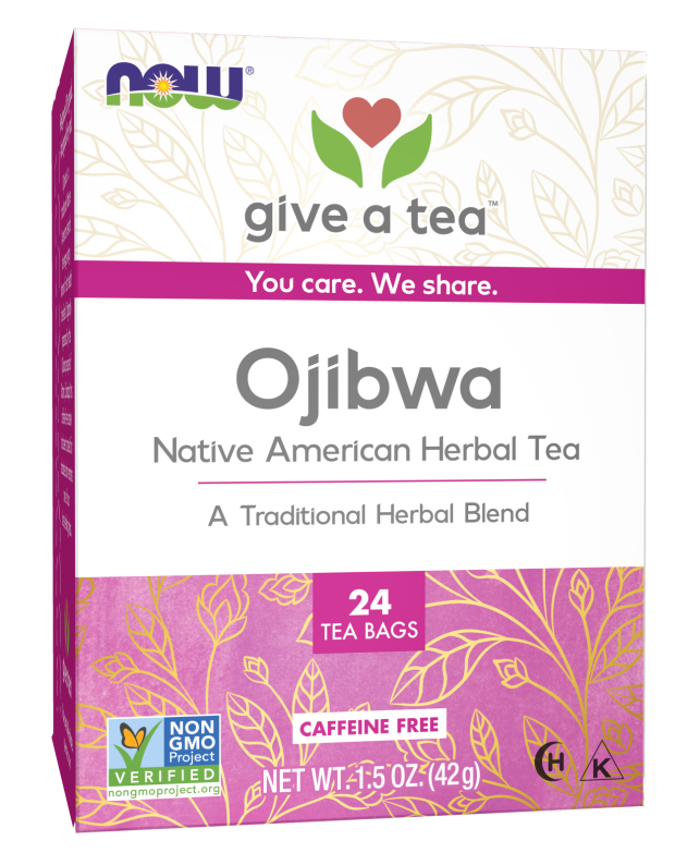 NOW Foods Give a Tea™ Ojibwa Tea, Herbal, Caffeine-Free, 24 bags, traditional North American blend for overall wellness