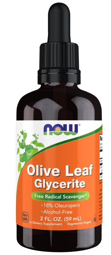 NOW Supplements, Olive Leaf Glycerite Liquid, 18% Oleuropein, Dropper Included, Free Radical Scavenger*, 2-Ounce