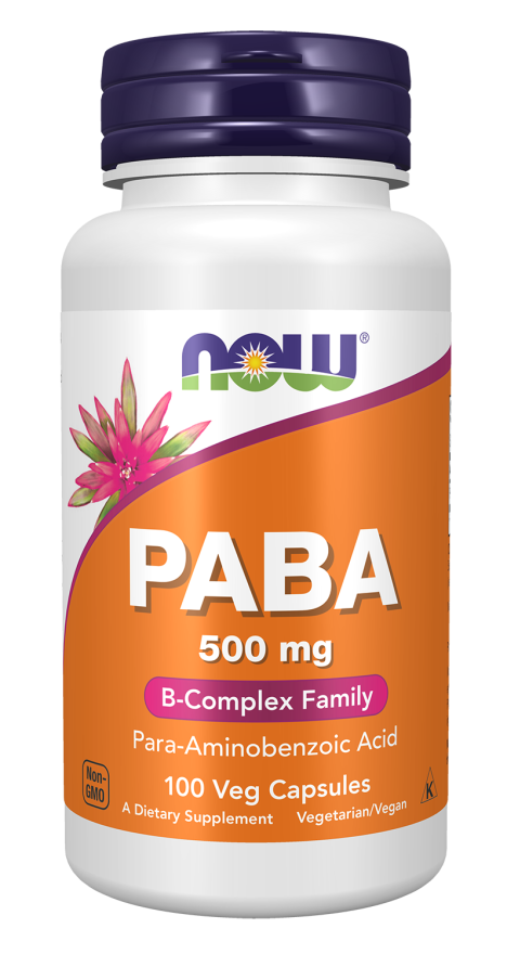 NOW Supplements, PABA (Para-Aminobenzoic Acid) 500 mg, B-Complex Family, 100 Capsules