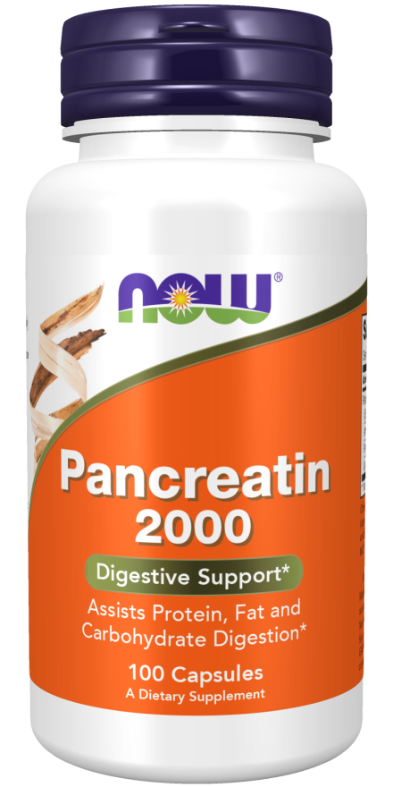 NOW Supplements, Pancreatin 10X 200 mg with naturally occurring Protease (Protein Digesting), Amylase (Carbohydrate Digesting), and Lipase (Fat Digesting) Enzymes, 100 Count