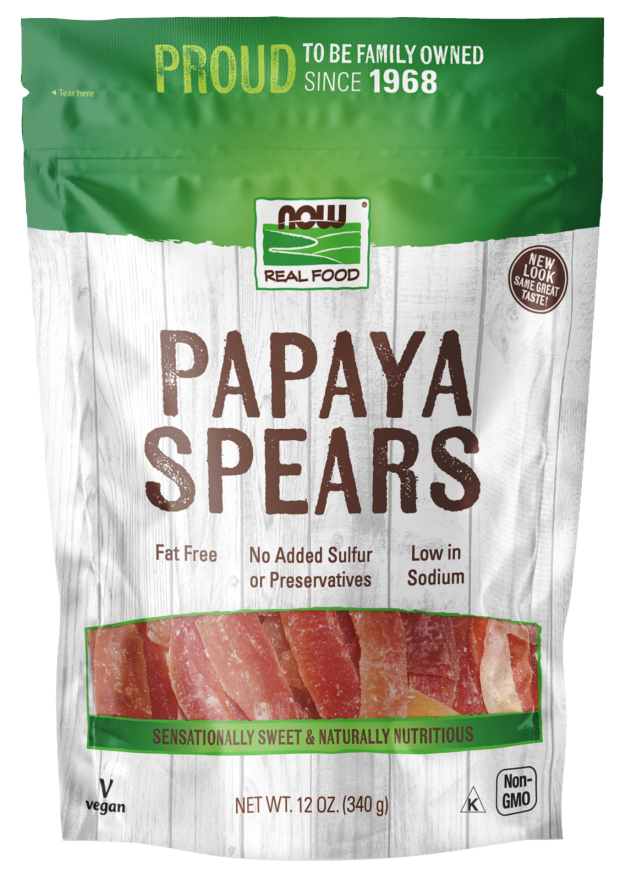 NOW Foods, Papaya Spears, No Preservatives or Added Sulfur, Fat-Free and Low-Sodium, 12-Ounce (Packaging May Vary)