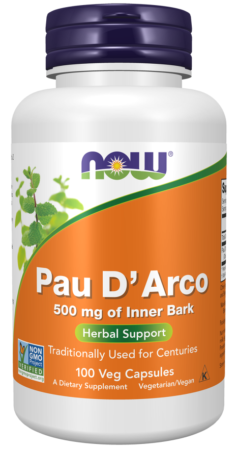 NOW Supplements, Pau D'Arco (Tabebuia heptaphylla) 500 mg, Herbal Support, 100 Veg Capsules