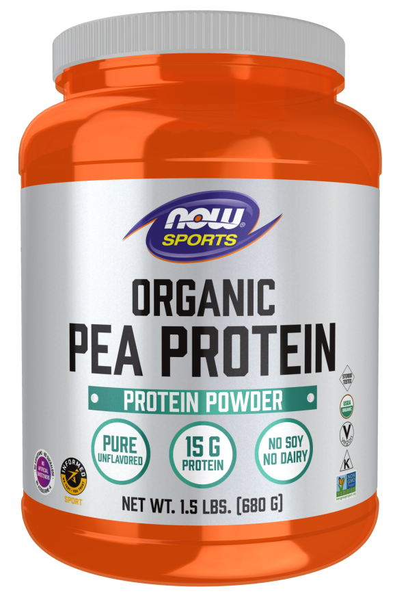 NOW Sports Nutrition, Certified Organic Pea Protein 15 Grams, Unflavored Powder, 1.5-Pound