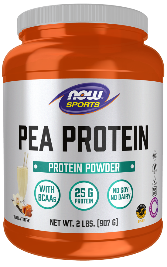 NOW Sports Nutrition, Pea Protein 25 g With BCAAs, Easily Digested, Vanilla Toffee Powder, 2-Pound