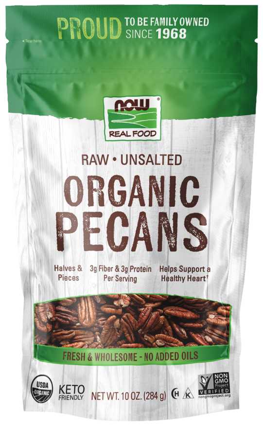 NOW Real Food, Raw, Unsalted, Organic Pecans, no added oils, 10 oz (284 g)