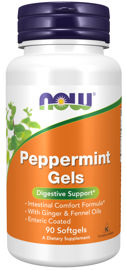 NOW Supplements, Peppermint Gels with Ginger & Fennel Oils, Enteric Coated, Digestive Support*, 90 Softgels