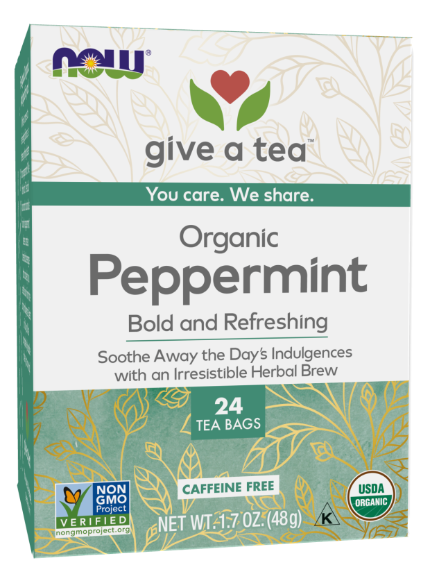 Organic Peppermint Tea, Caffeine Free, 24 Tea Bags, 1.7 oz (48 g), NOW Foods