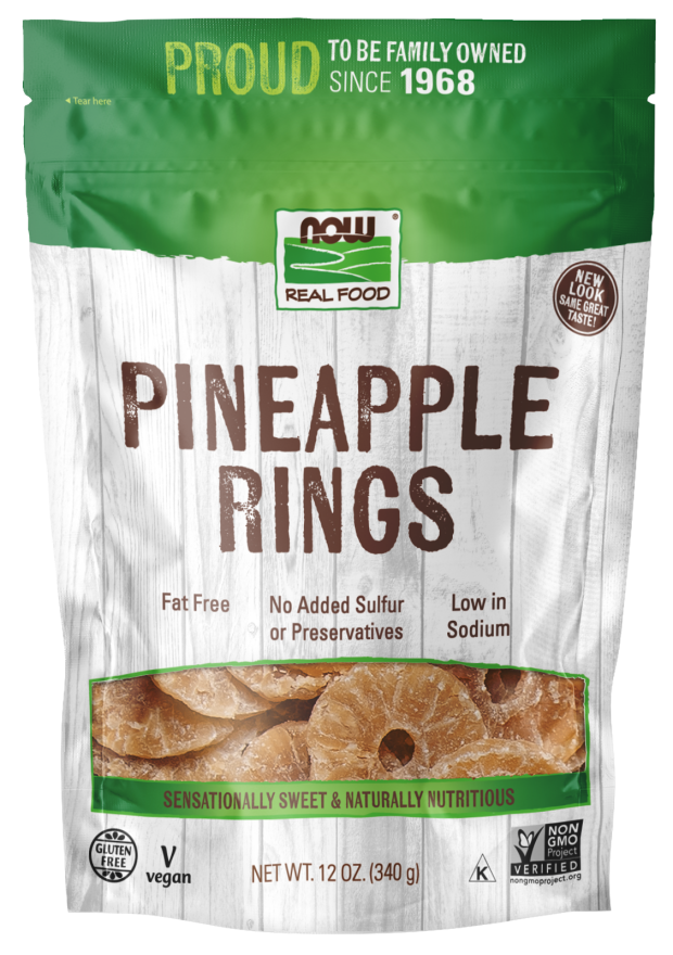 NOW Foods, Pineapple Rings, No Preservatives or Added Sulfur, Low-Sodium, 12-Ounce (Packaging May Vary)