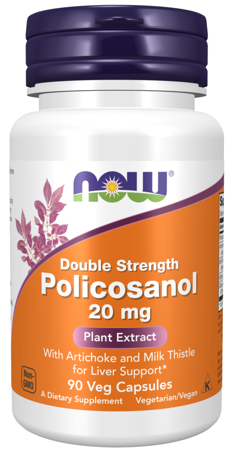 NOW Supplements, Policosanol 20 mg, Double Strength, Blend of Long-Chain Fatty alcohols (LCFAs) Derived from Sugar Cane, 90 Veg Capsules