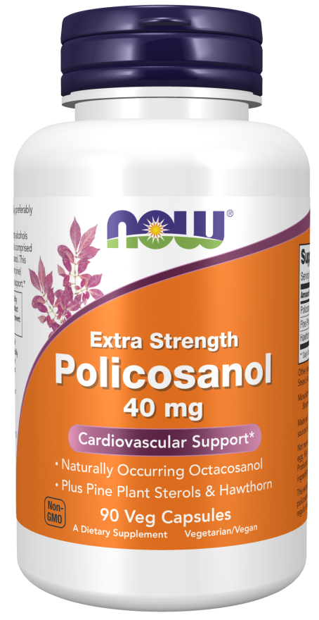 NOW Supplements, Policosanol 40mg with Pine Plant Sterols and Hawthorn, Extra Strength, 90 Veg Capsules