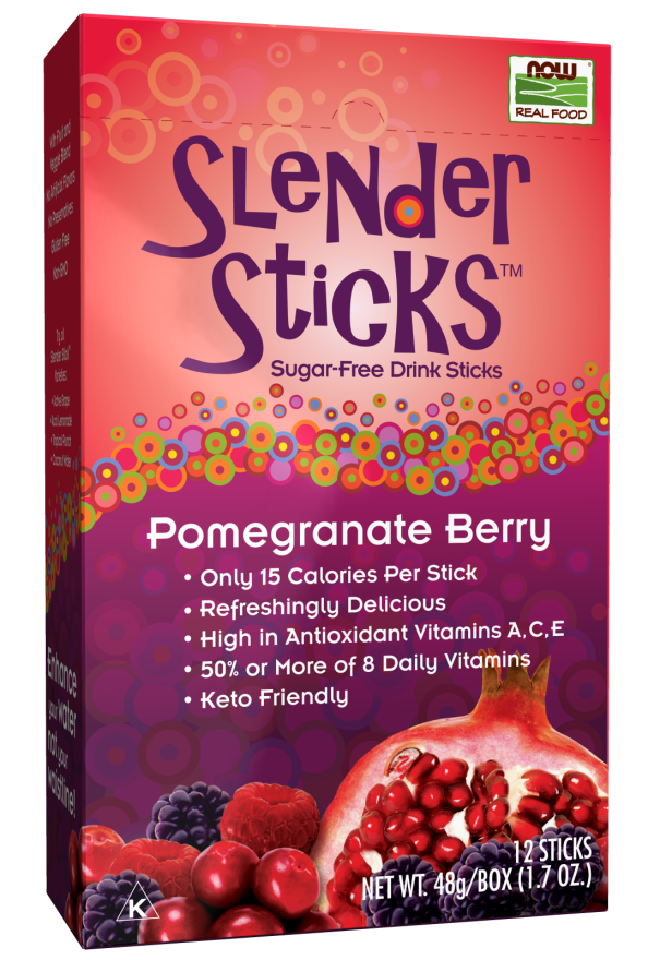 NOW Foods, Slender Sticks, Pomegranate Berry, 15 Calories Per Stick, Refreshingly Delicious, with Antioxidant Vitamins A,C, E, 12/Box