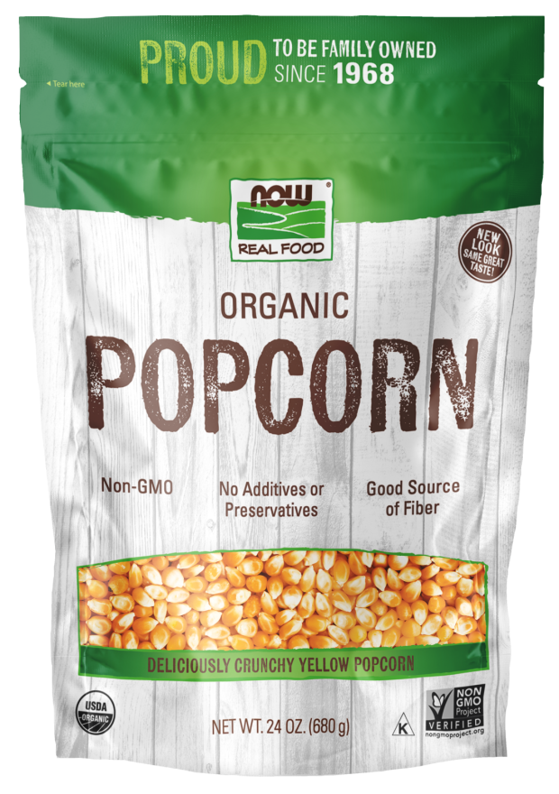 NOW Foods, Organic Popcorn, Non-GMO, No Additives or Preservatives, Source of Fiber, 24-Ounce (Packaging May Vary)