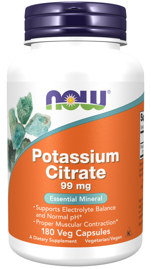 NOW Supplements, Potassium Citrate 99 mg, Supports Electrolyte Balance and Normal pH*, Essential Mineral, 180 veg Capsules