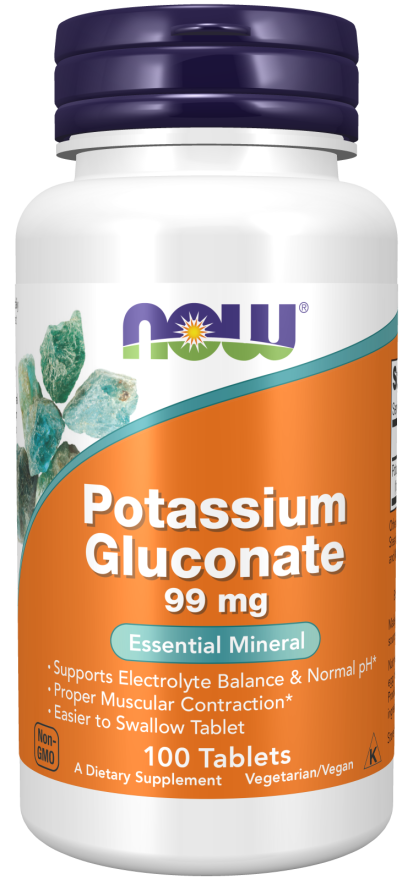 NOW Supplements, Potassium Gluconate 99mg, Easier to Swallow, Essential Mineral*, 100 Tablets