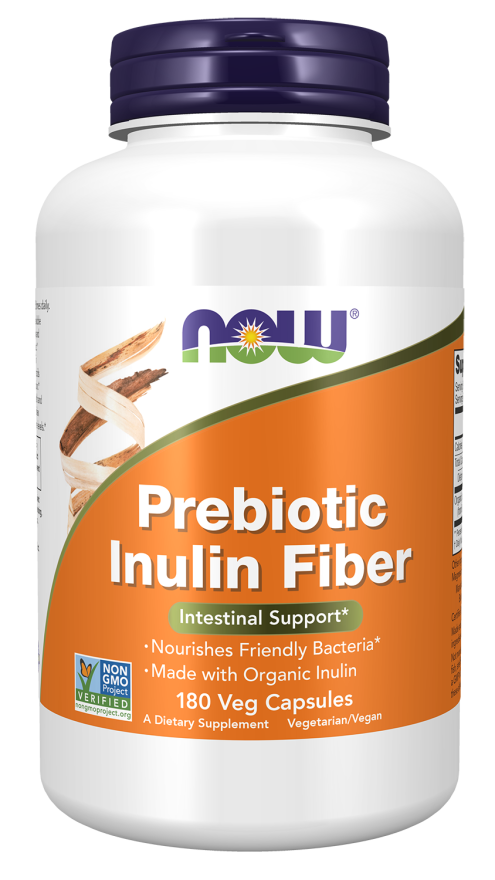 NOW Supplements, Prebiotic Inulin Fiber, Intestinal Support*, Nourishes Friendly Bacteria*, Made with Organic Inulin, 180 Veg Capsules