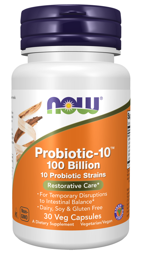 NOW Supplements, Probiotic-10™, 100 Billion, with 10 Probiotic Strains,Dairy, Soy and Gluten Free, Strain Verified, 30 Veg Capsules