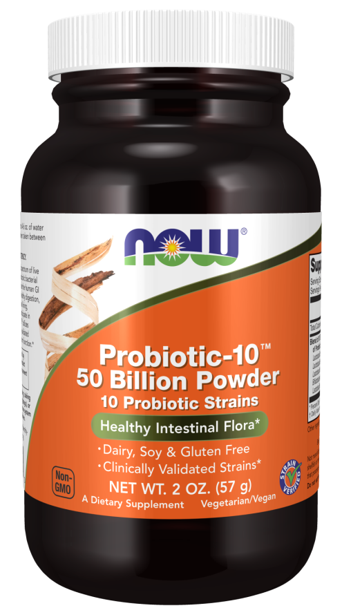 NOW Supplements, Probiotic-10™, 50 Billion Powder, with 10 Probiotic Strains, Strain Verified, 2 OZ