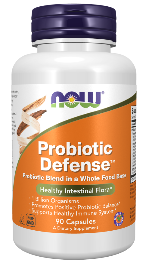 NOW Supplements, Probiotic Defense, Probiotic Blend in a Whole Food Base with 1 Billion Organisms, 90 Veg Capsules