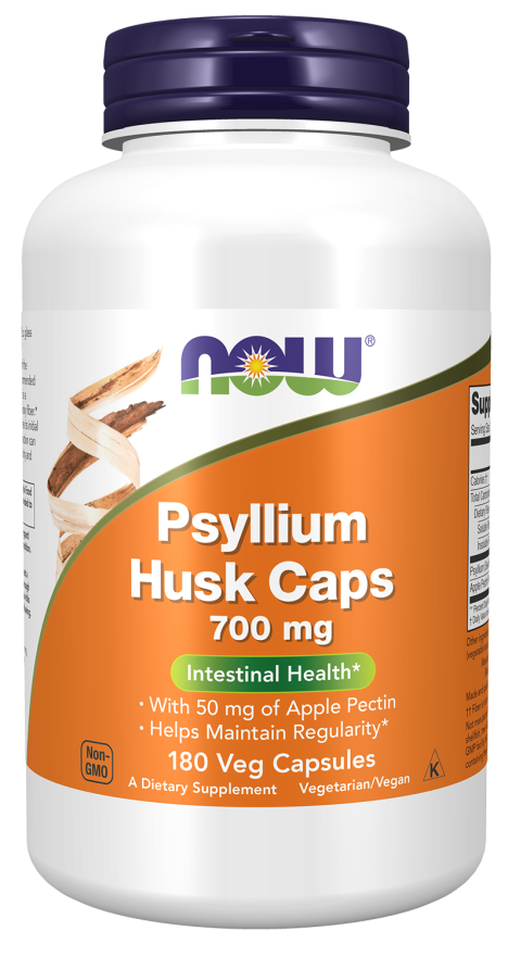 NOW Supplements, Psyllium Husk Caps 700 mg with 50 mg of Apple Pectin, Intestinal Health*, 180 Veg Capsules