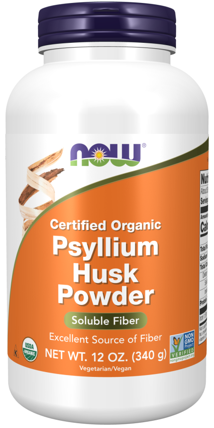 NOW Supplements, Psyllium Husk Powder, Certified Organic, Non-GMO Project Verified, Soluble Fiber, 12-Ounce