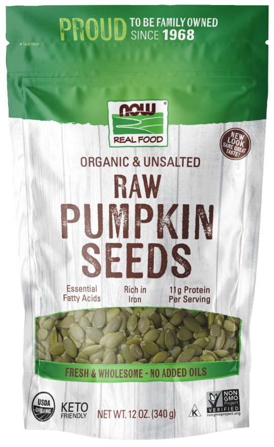 NOW Foods, Organic Pumpkin Seeds, Raw and Unsalted, Excellent Source of Protein and Iron, Certified Non-GMO, Keto-Friendly Snack, 12-Ounce (Packaging May Vary)