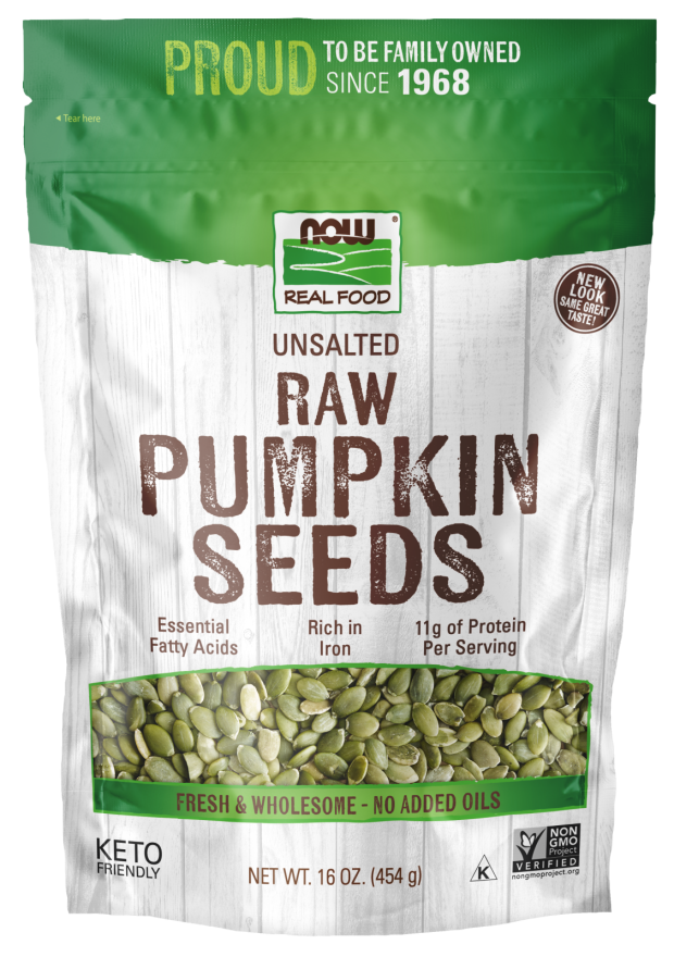 NOW Foods, Pumpkin Seeds, Raw and Unsalted, Essential Fatty Acids, Rich in Iron, Excellent Source of Protein, Certified Non-GMO, 1-Pound (Packaging May Vary)