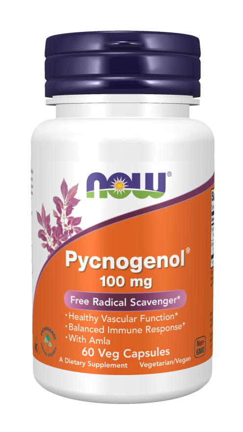 NOW Supplements, Pycnogenol 100 mg (a Unique Combination of Proanthocyanidins from French Maritime Pine) with Amla, 60 Veg Capsules